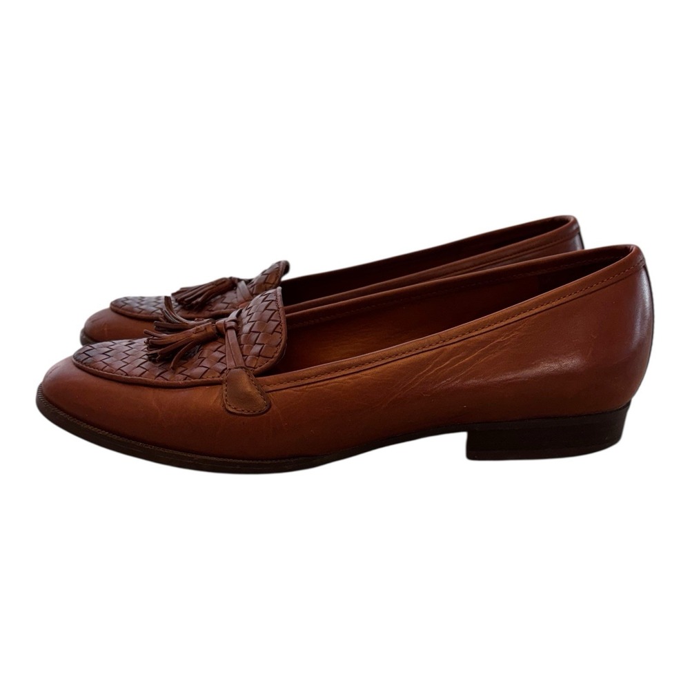Vintage Etienne Aigner Womens 7 N Tassel Loafers Woven Brown Leather Made Spain - Picture 4 of 13